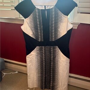 Tahari Black and White Sheath Mini Dress with Cap Sleeves